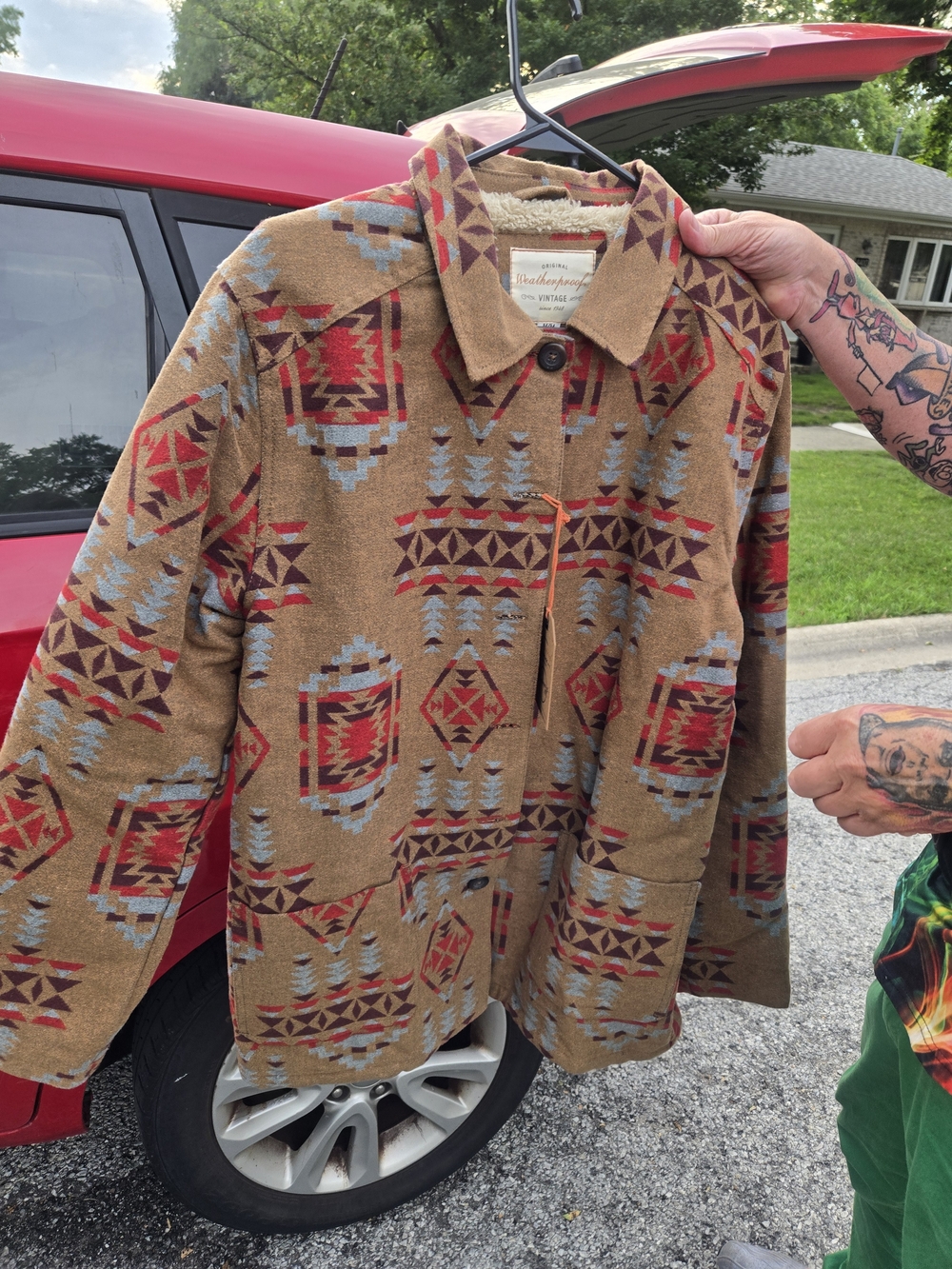 Weatherproof Southwestern-Style Men's Jacket in Brown with Red & Light Blue